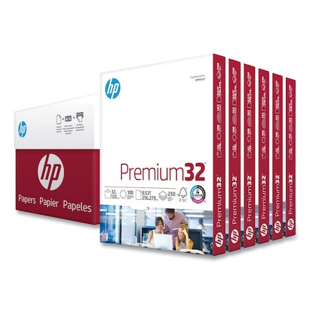 Hp Premium32, 100 Bright, 32 lb Bond Weight, 8.5 x 11, Extra Bright White, PK1500, 1500PK 113500